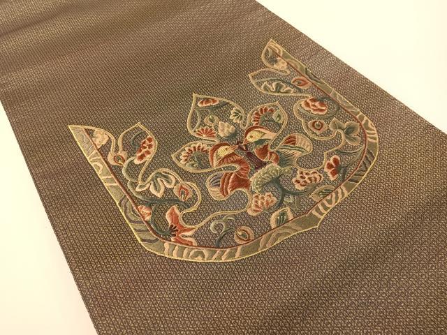 平和屋着物●ひなや工房　くむ・あむ・おる　伊豆蔵明彦　太鼓柄袋帯　総刺繍　双鳥更紗吉祥文　金糸　正絹　逸品　CABG1635vp