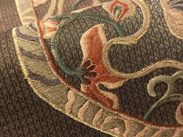 平和屋着物●ひなや工房　くむ・あむ・おる　伊豆蔵明彦　太鼓柄袋帯　総刺繍　双鳥更紗吉祥文　金糸　正絹　逸品　CABG1635vp