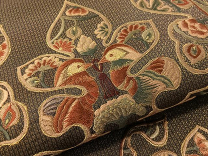 平和屋着物●ひなや工房　くむ・あむ・おる　伊豆蔵明彦　太鼓柄袋帯　総刺繍　双鳥更紗吉祥文　金糸　正絹　逸品　CABG1635vp
