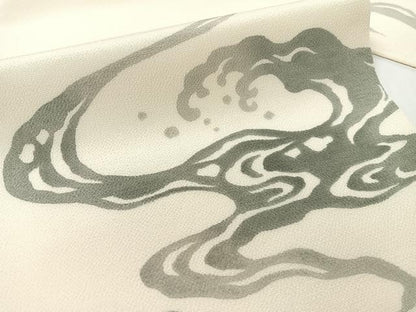 平和屋着物●九寸名古屋帯　型染め　立波文　鬼しぼ縮緬　正絹　逸品　CABG1637vp