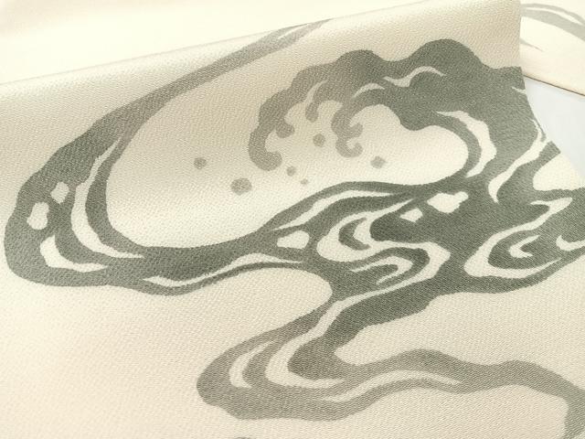 平和屋着物●九寸名古屋帯　型染め　立波文　鬼しぼ縮緬　正絹　逸品　CABG1637vp