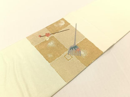 平和屋着物●九寸名古屋帯　唐織　櫛　簪　金糸　正絹　逸品　CABG1638vp
