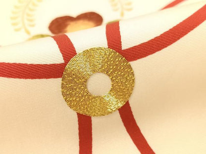 平和屋着物●塩瀬　九寸名古屋帯　駒刺繍　七宝花文　金彩　正絹　逸品　CABG1639vp