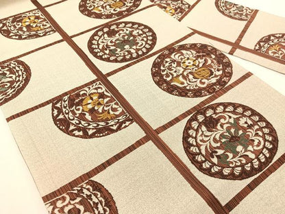 平和屋着物●九寸名古屋帯　更紗絵皿格子文　正絹　逸品　CABG1644vp