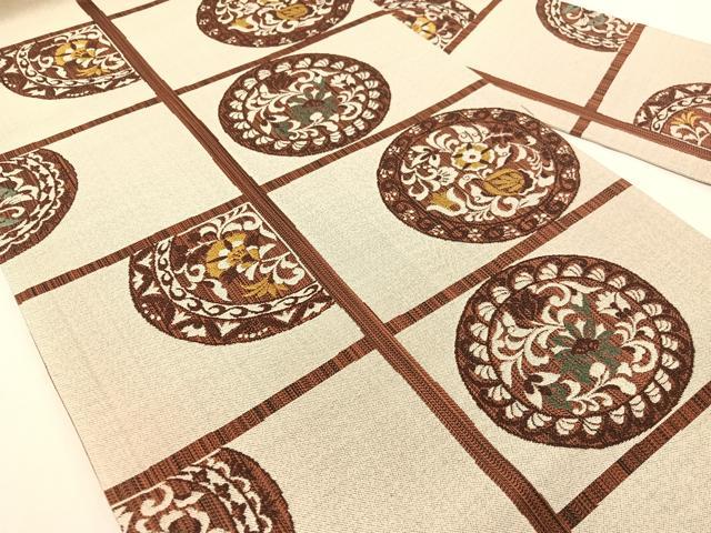 平和屋着物●九寸名古屋帯　更紗絵皿格子文　正絹　逸品　CABG1644vp