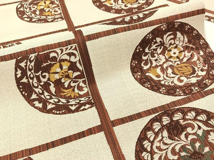平和屋着物●九寸名古屋帯　更紗絵皿格子文　正絹　逸品　CABG1644vp