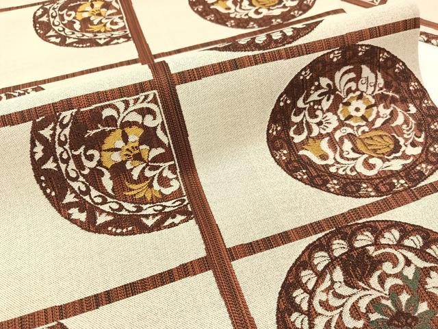 平和屋着物●九寸名古屋帯　更紗絵皿格子文　正絹　逸品　CABG1644vp