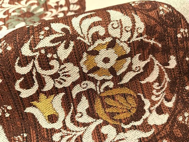 平和屋着物●九寸名古屋帯　更紗絵皿格子文　正絹　逸品　CABG1644vp