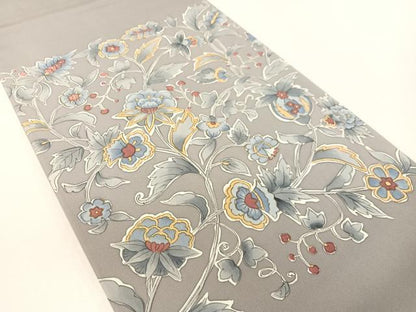 平和屋着物●塩瀬　九寸開き名古屋帯　手描き　更紗唐草文　金彩　正絹　逸品　CABG1645vp