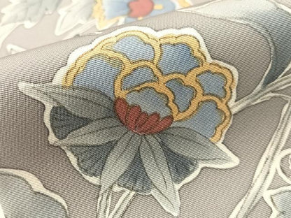 平和屋着物●塩瀬　九寸開き名古屋帯　手描き　更紗唐草文　金彩　正絹　逸品　CABG1645vp
