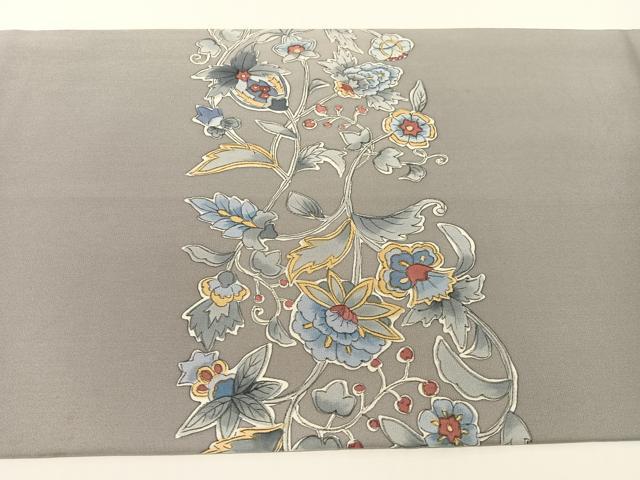 平和屋着物●塩瀬　九寸開き名古屋帯　手描き　更紗唐草文　金彩　正絹　逸品　CABG1645vp