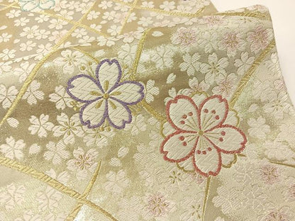 平和屋着物●六通柄袋帯　唐織　網目舞桜　金糸　正絹　逸品　CABG1647vp