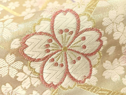 平和屋着物●六通柄袋帯　唐織　網目舞桜　金糸　正絹　逸品　CABG1647vp
