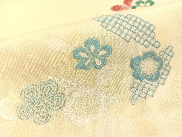平和屋着物●九寸名古屋帯　唐織　ひった　舞花文　正絹　逸品　CABG1649vp