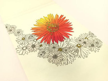 平和屋着物●塩瀬　九寸開き名古屋帯　手描き　菊花文　金彩　正絹　逸品　CABG1650vp