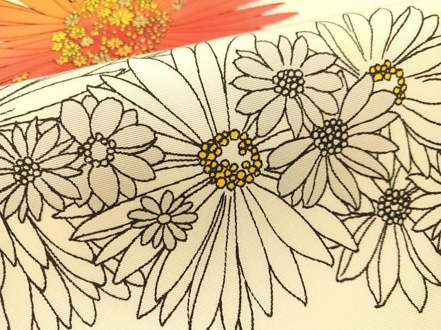 平和屋着物●塩瀬　九寸開き名古屋帯　手描き　菊花文　金彩　正絹　逸品　CABG1650vp
