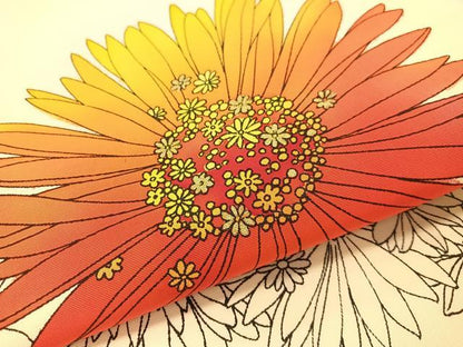 平和屋着物●塩瀬　九寸開き名古屋帯　手描き　菊花文　金彩　正絹　逸品　CABG1650vp