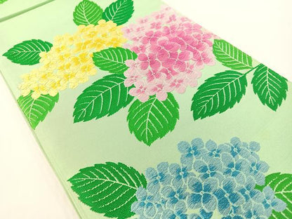 平和屋着物●森英恵・HANAE MORI　六通柄袋帯　唐織　紫陽花　正絹　逸品　未使用　CABG1652vp