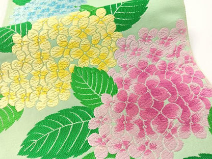 平和屋着物●森英恵・HANAE MORI　六通柄袋帯　唐織　紫陽花　正絹　逸品　未使用　CABG1652vp