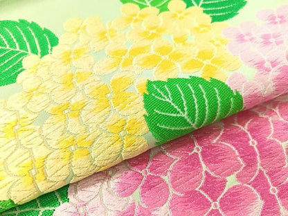 平和屋着物●森英恵・HANAE MORI　六通柄袋帯　唐織　紫陽花　正絹　逸品　未使用　CABG1652vp