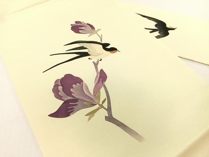 平和屋着物●塩瀬　九寸名古屋帯　手描き　燕花文　正絹　逸品　CABG1655vp