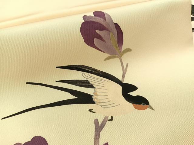 平和屋着物●塩瀬　九寸名古屋帯　手描き　燕花文　正絹　逸品　CABG1655vp