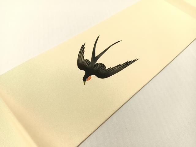 平和屋着物●塩瀬　九寸名古屋帯　手描き　燕花文　正絹　逸品　CABG1655vp