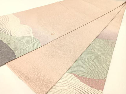 平和屋着物●十日町 名門 滝泰謹製 太鼓柄袋帯 中国三大刺繍 相良刺繍 おぼろ染め 襲ね絞り 立波箔散らし 銀通し地 正絹 逸品 CABG1657vp