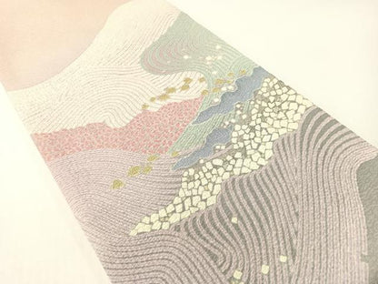 平和屋着物●十日町 名門 滝泰謹製 太鼓柄袋帯 中国三大刺繍 相良刺繍 おぼろ染め 襲ね絞り 立波箔散らし 銀通し地 正絹 逸品 CABG1657vp
