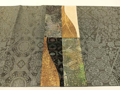 平和屋着物●両面　太鼓柄袋帯　切嵌　金唐革　モール　更紗吉祥文　金銀彩　正絹　逸品　CABG1659vp
