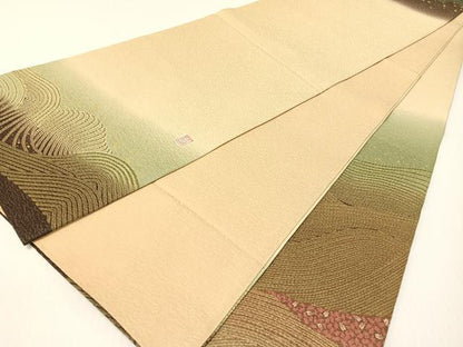 平和屋着物●十日町 名門 滝泰謹製 太鼓柄袋帯 中国三大刺繍 相良刺繍 おぼろ染め 襲ね絞り 立波箔散らし 銀通し地 正絹 逸品 CABG1666vp