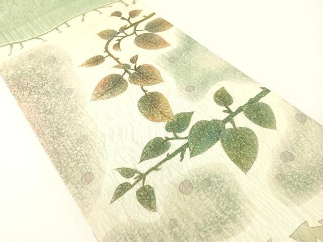 平和屋着物●博多織　鵬翔　両面　太鼓柄袋帯　ふくれ織　作家物　枝葉文　金通し地　正絹　逸品　CABG1667vp