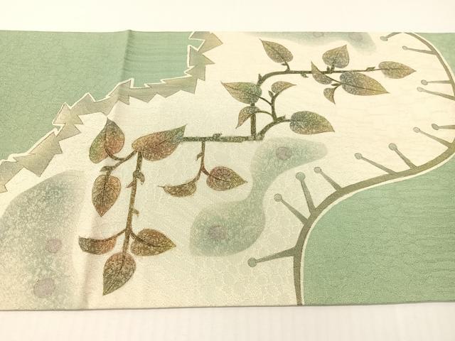 平和屋着物●博多織　鵬翔　両面　太鼓柄袋帯　ふくれ織　作家物　枝葉文　金通し地　正絹　逸品　CABG1667vp