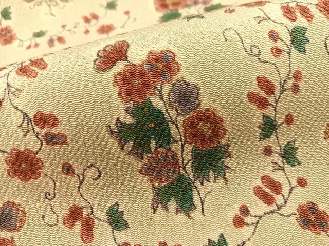 平和屋着物●九寸名古屋帯　花唐草文　金彩　鬼しぼ縮緬　正絹　逸品　CABG1670vp