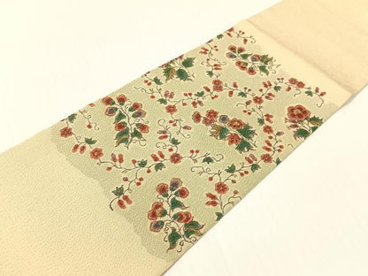 平和屋着物●九寸名古屋帯　花唐草文　金彩　鬼しぼ縮緬　正絹　逸品　CABG1670vp
