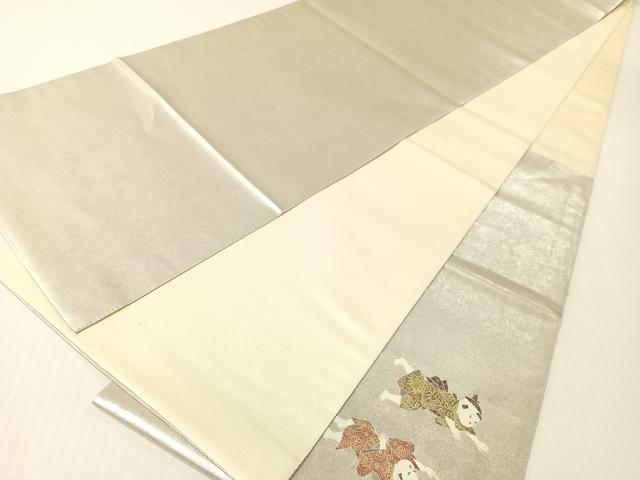 平和屋着物●太鼓柄袋帯　水無月　長糸雨　童子　プラチナ箔　正絹　逸品　CABG1673vp