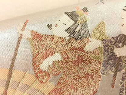 平和屋着物●太鼓柄袋帯　水無月　長糸雨　童子　プラチナ箔　正絹　逸品　CABG1673vp