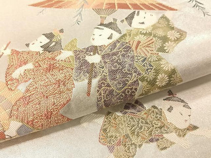 平和屋着物●太鼓柄袋帯　水無月　長糸雨　童子　プラチナ箔　正絹　逸品　CABG1673vp