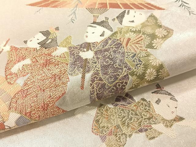 平和屋着物●太鼓柄袋帯　水無月　長糸雨　童子　プラチナ箔　正絹　逸品　CABG1673vp