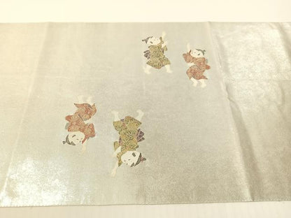 平和屋着物●太鼓柄袋帯　水無月　長糸雨　童子　プラチナ箔　正絹　逸品　CABG1673vp