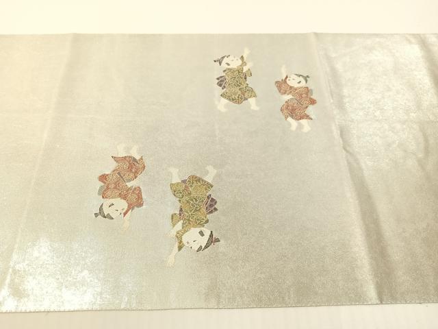 平和屋着物●太鼓柄袋帯　水無月　長糸雨　童子　プラチナ箔　正絹　逸品　CABG1673vp