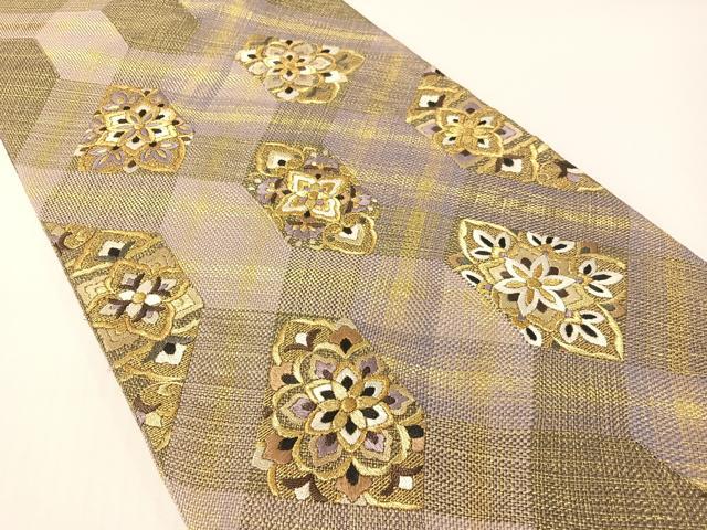 平和屋着物●ひなや工房　くむ・あむ・おる　伊豆蔵明彦　組織　太鼓柄袋帯　刺繍　正倉院花文　金糸　正絹　逸品　未使用　CABG1676vp