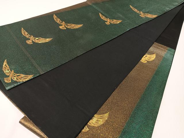 平和屋着物○六通柄袋帯 草花 黒地 金糸 正絹 逸品 DABB7313op 平和屋