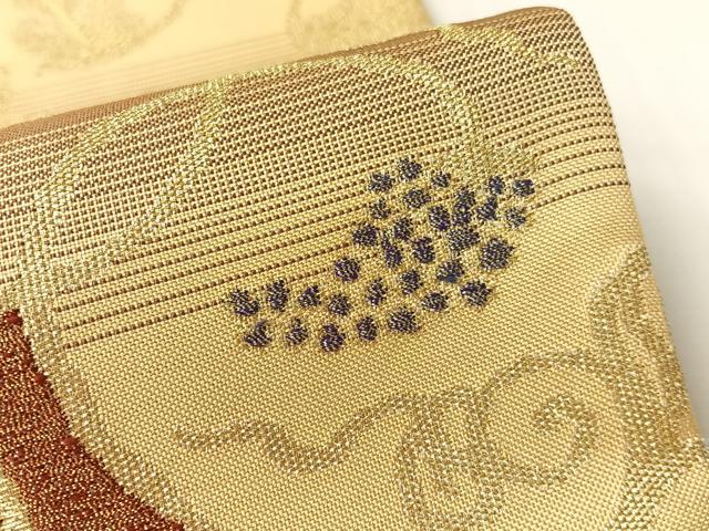 平和屋着物●両面　全通柄袋帯　葡萄唐草文錦　金糸　正絹　逸品　CABG1680vp