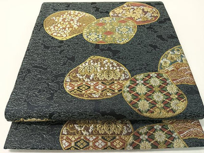平和屋着物●六通柄袋帯　唐織　貝合わせ花文　金糸　正絹　逸品　CABG1686vp