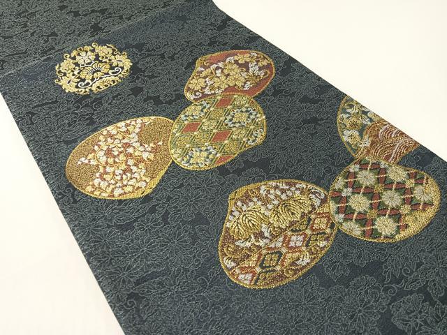 平和屋着物●六通柄袋帯　唐織　貝合わせ花文　金糸　正絹　逸品　CABG1686vp