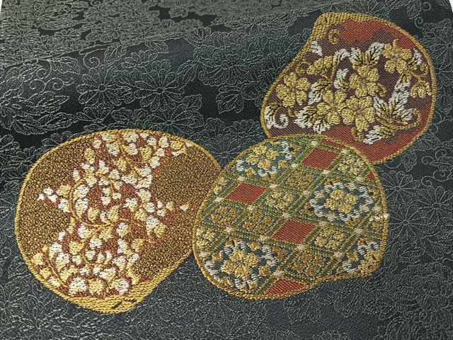 平和屋着物●六通柄袋帯　唐織　貝合わせ花文　金糸　正絹　逸品　CABG1686vp