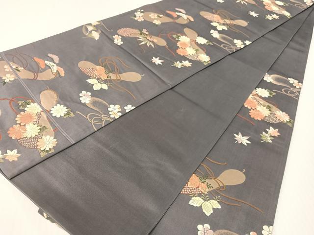 平和屋着物●現代アンティーク　貝島はるみ　綺麗伝説　六通柄袋帯　瓢箪花文　金糸　正絹　逸品　CABG1688vp