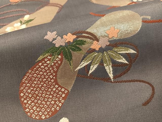 平和屋着物●現代アンティーク　貝島はるみ　綺麗伝説　六通柄袋帯　瓢箪花文　金糸　正絹　逸品　CABG1688vp