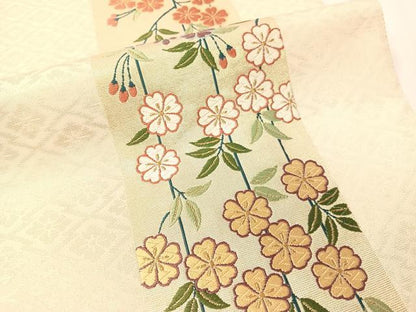 平和屋着物●六通柄袋帯　唐織　ボストン美術館　枝垂れ花間道　金糸　正絹　逸品　CABG1689vp